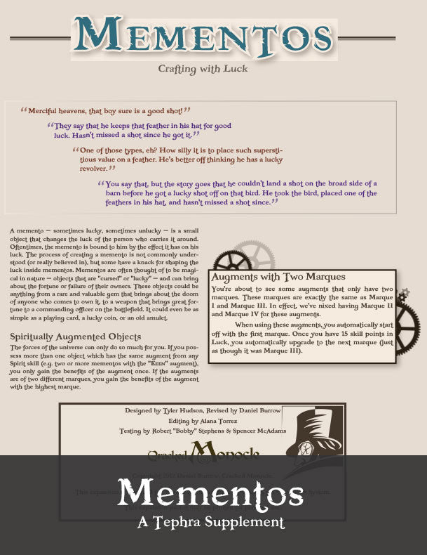 Mementos - Tephra PDF Supplement
